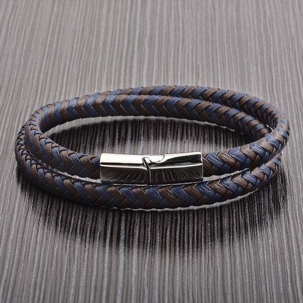 Men's Blue and Brown Leather Bracelet