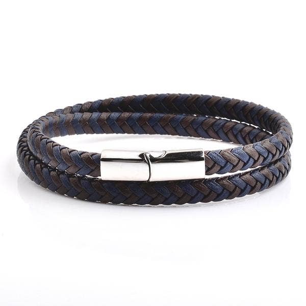 Men's Blue and Brown Leather Bracelet