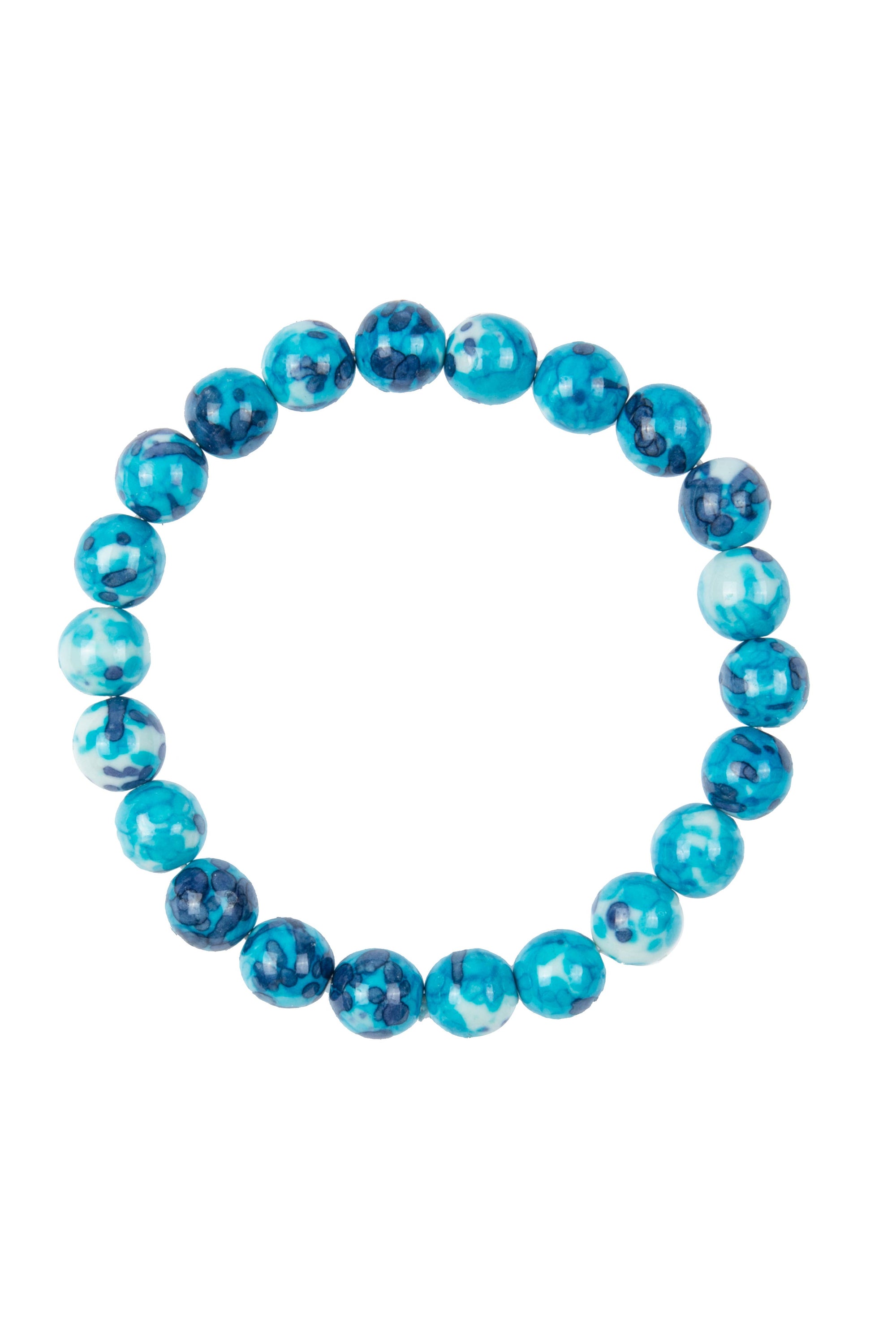 Blue White Rain Color Stone Stretch Beaded Bracelet