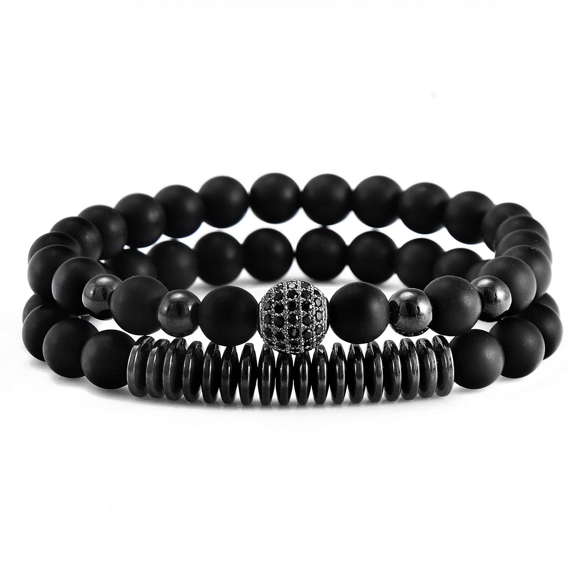 Matte Agate and Hematite Beaded Bracelet Set