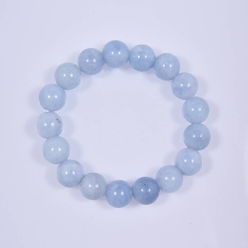 Blue Aquamarine Stone Beaded Stretch Bracelet B3434