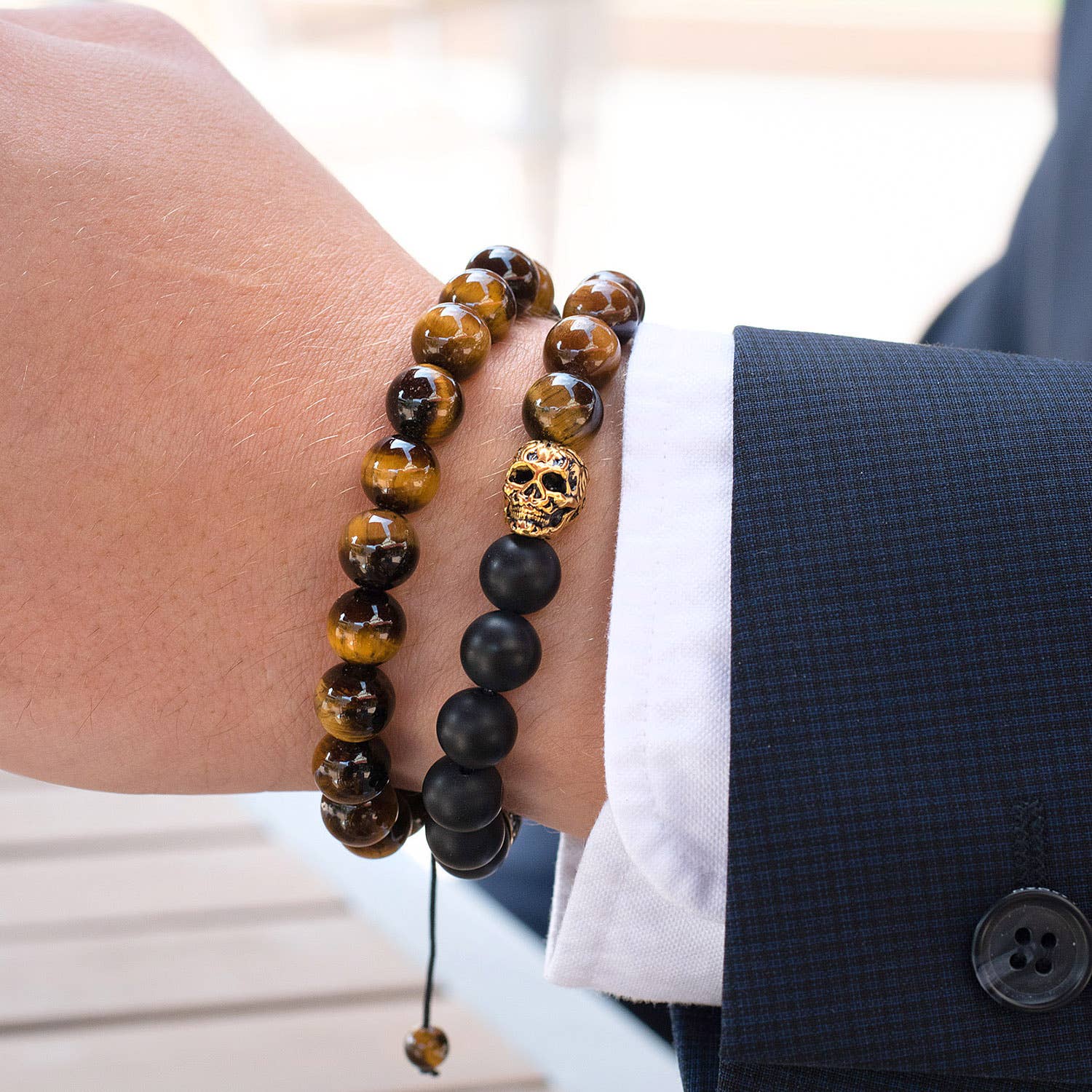 Polished Natural Stones Bead Adjustable Bracelet