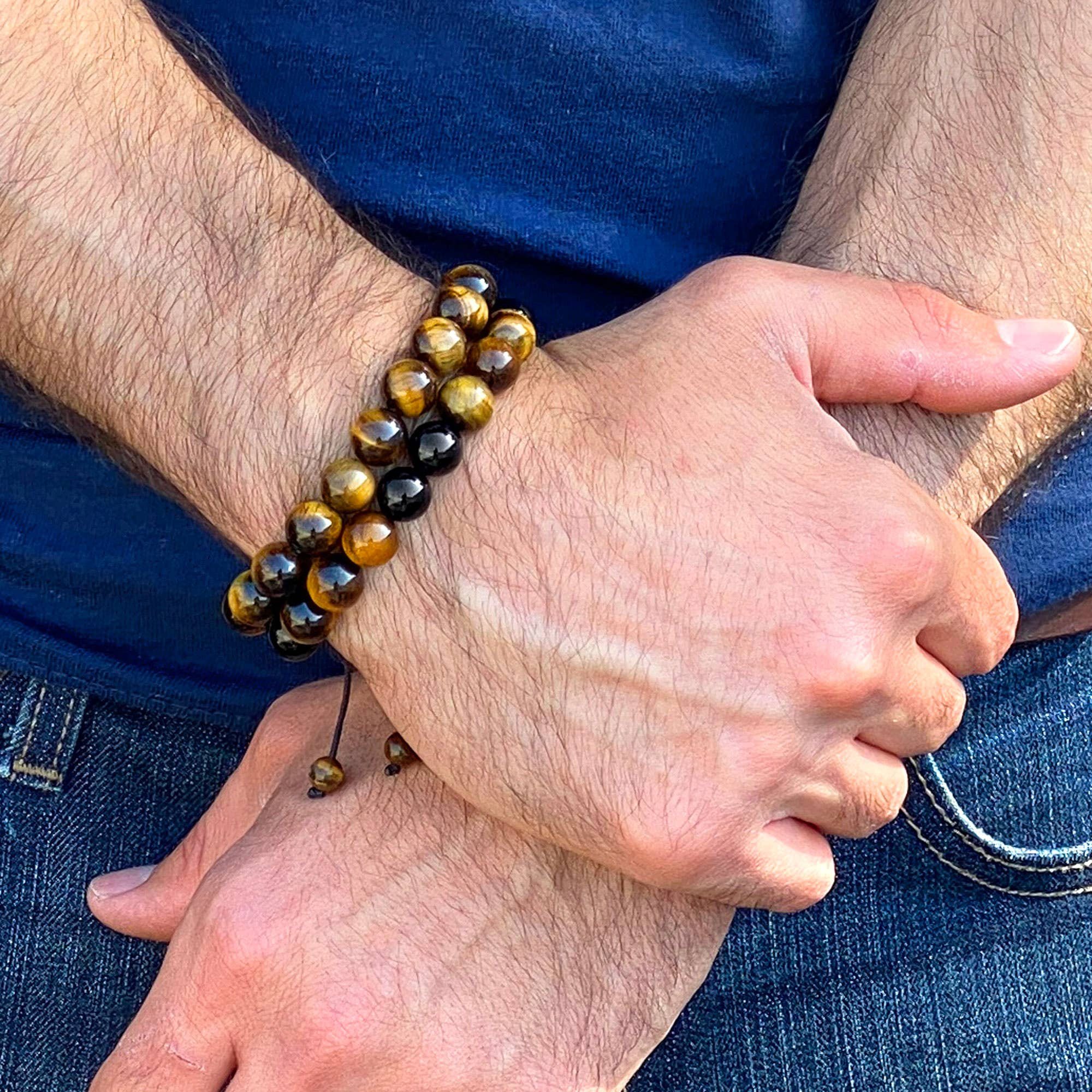 Polished Natural Stone Bead Adjustable Bracelet