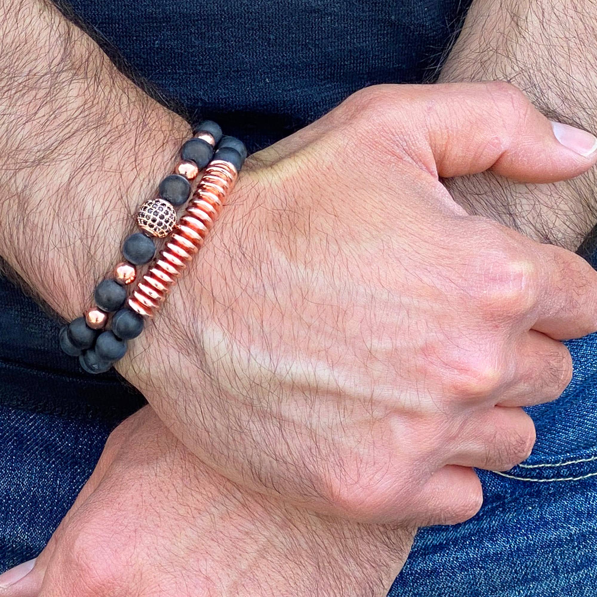 Matte Agate and Hematite Beaded Bracelet Set