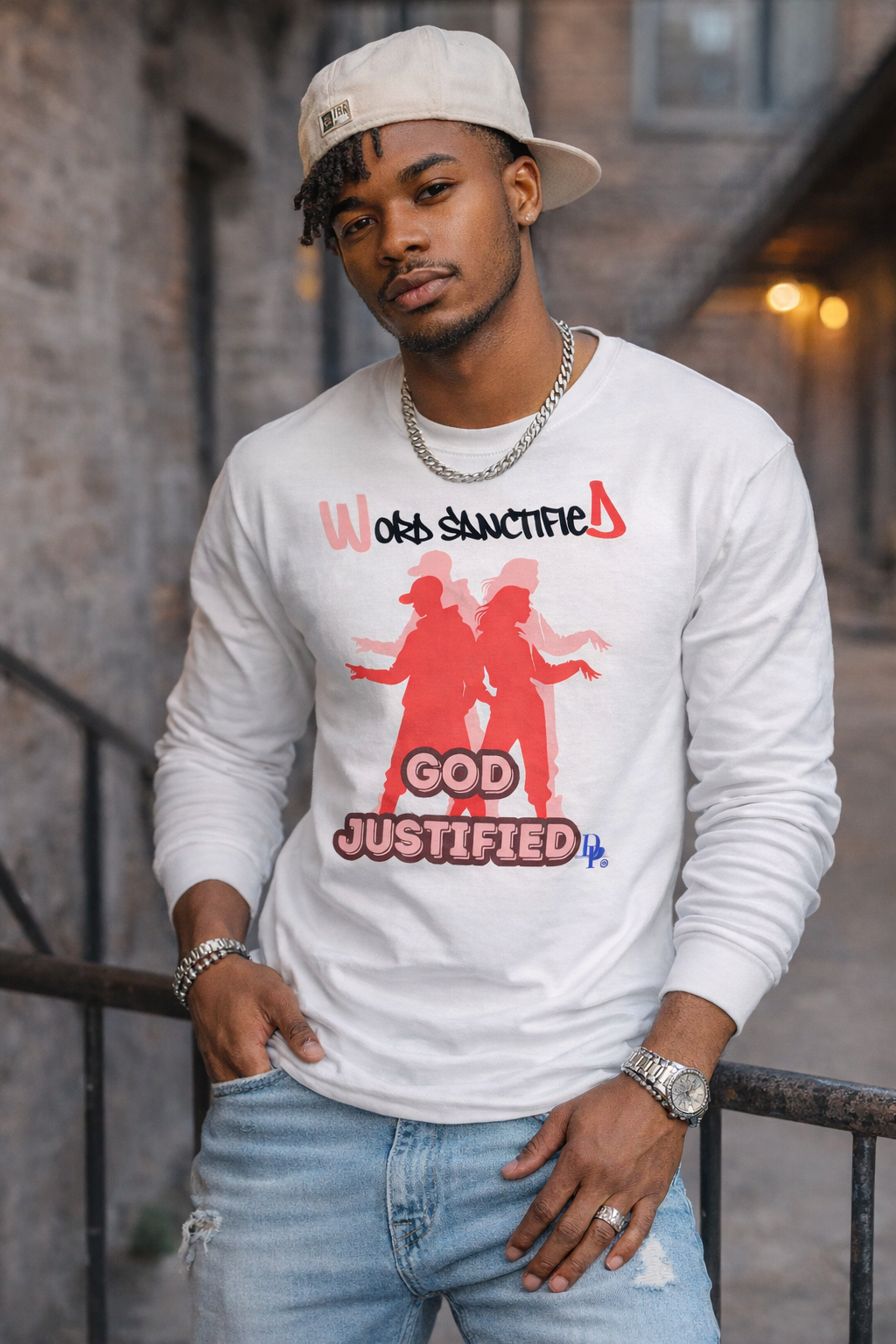 Word Sanctified God Justified Pink T-Shirt
