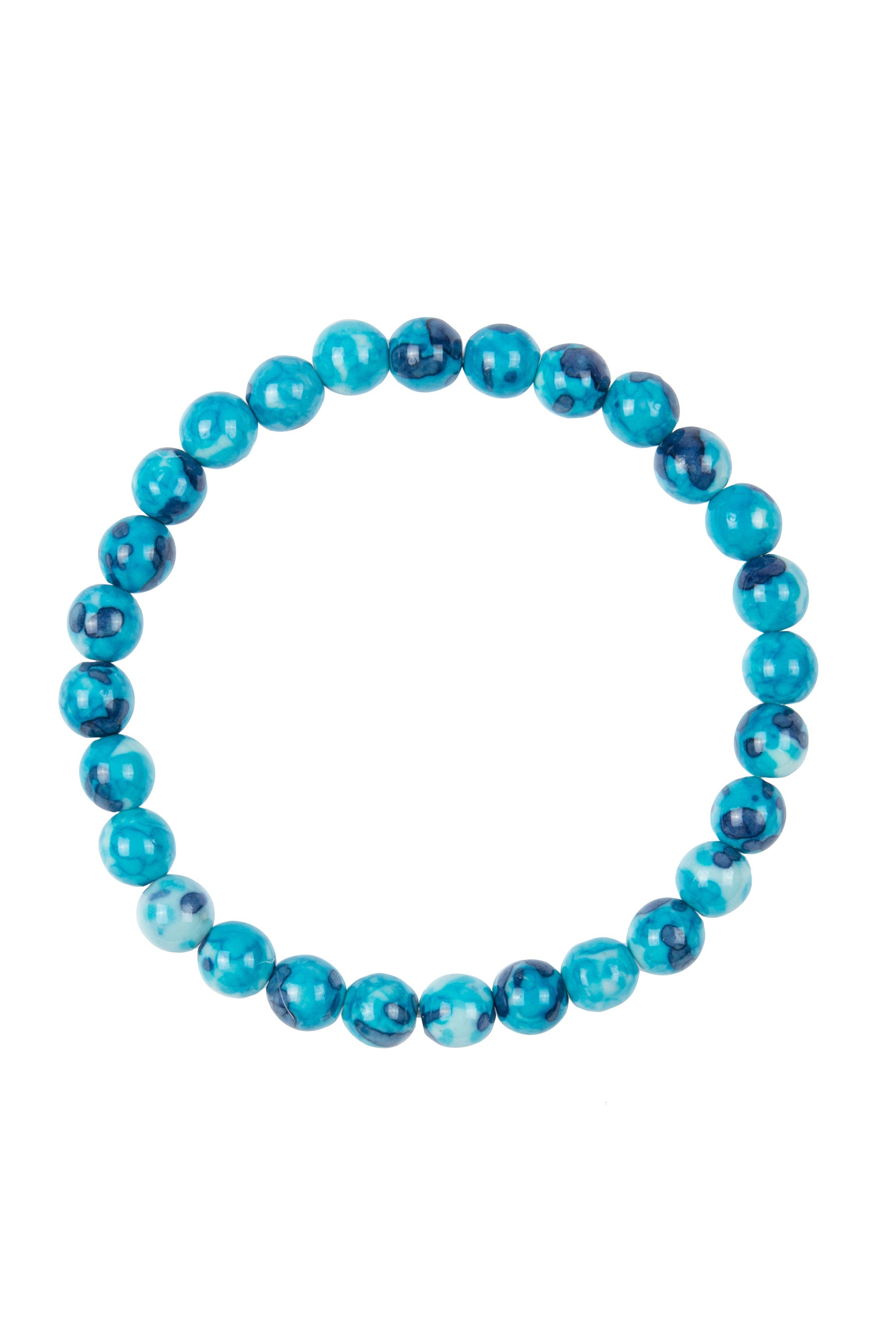 Blue White Rain Color Stone Stretch Beaded Bracelet