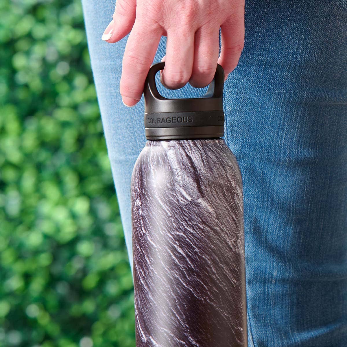 Water Bottle SS Black Stone Be Strong & Courageous Josh. 1:9