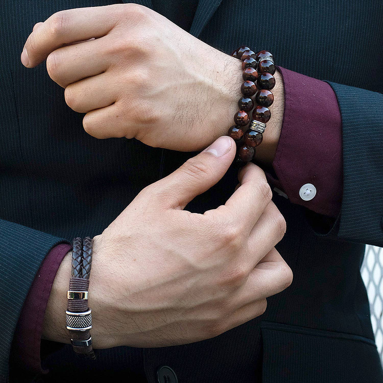Polished Natural Stone Bead Stretch Bracelet (10mm)