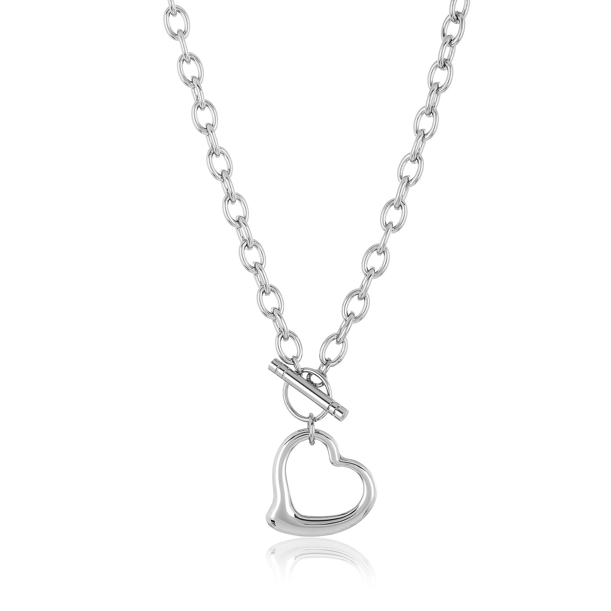 Polished Open Heart Toggle Chain Stainless Steel Necklace