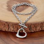 Polished Open Heart Toggle Chain Stainless Steel Necklace
