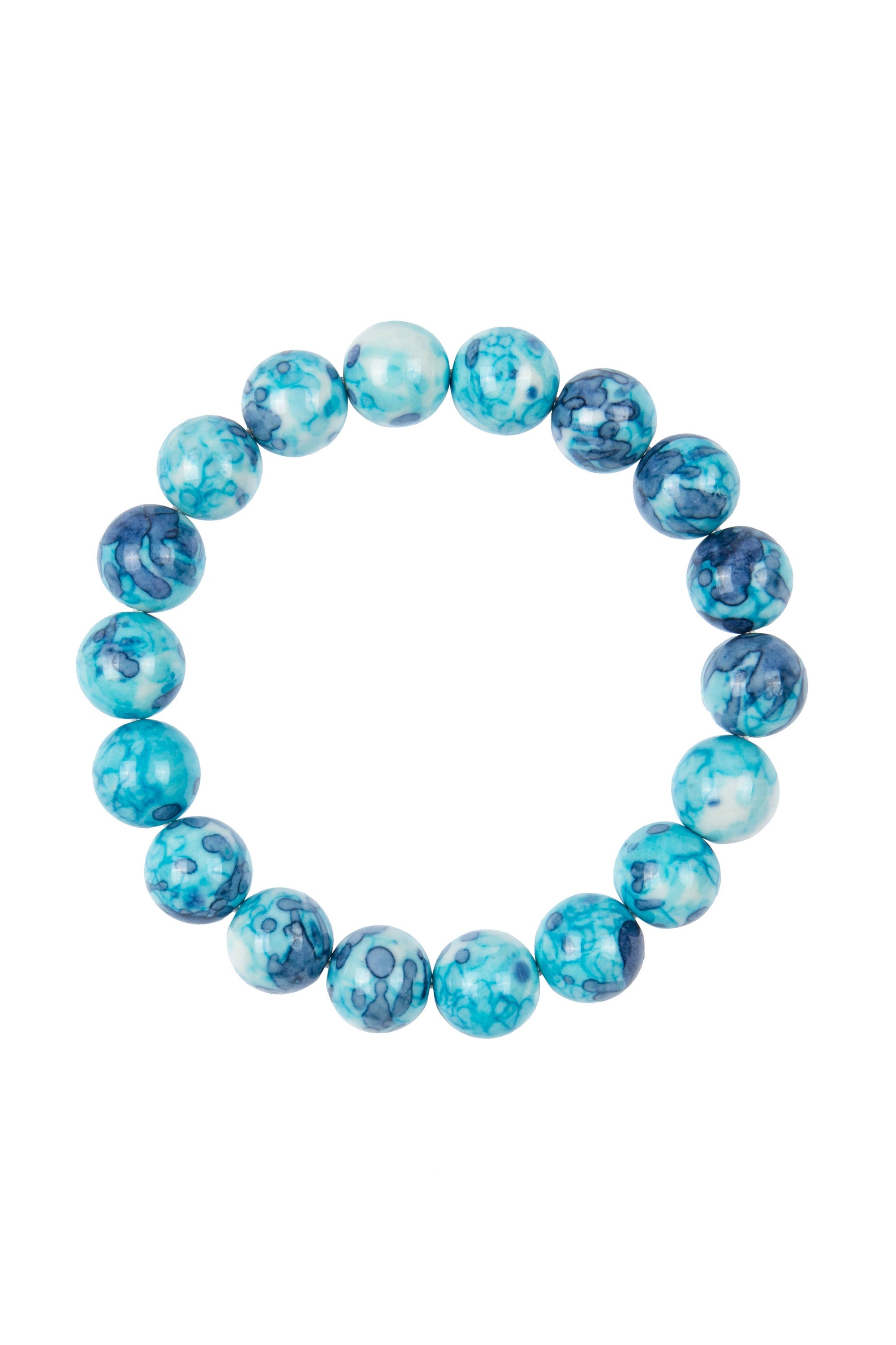 Blue White Rain Color Stone Stretch Beaded Bracelet